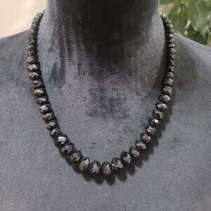 Icing Black Single Strand Round Beads Statement Necklace with Lobster Clasp